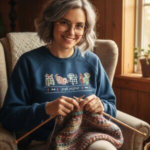 🐶 Vintage Plaid Puppies Embroidered Sweatshirt Large Blue Made in USA